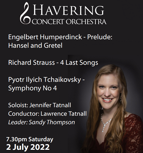 Havering Concert Orchestra flyer for July 2022 concert