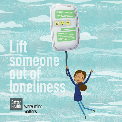 Lift someone out of loneliness campaign graphic featuring a mobile phone May 2022
