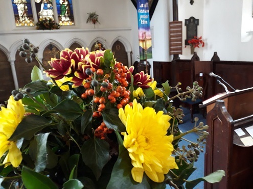 Picture of flowers in a church