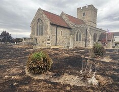 Wennington Church with scrorched ground around it July 2022 495px