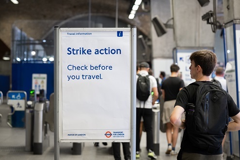 Strike action sign at tube station