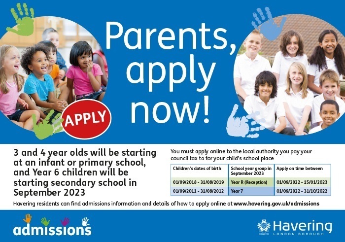 School admissions banner 2022