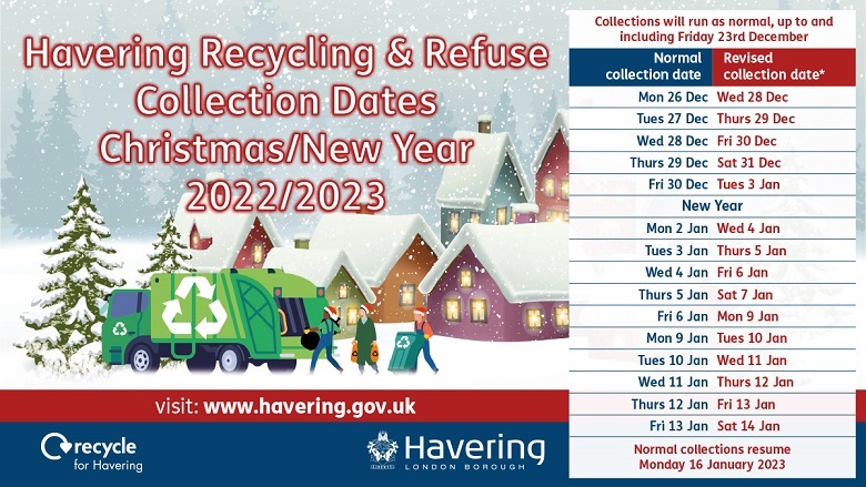 Christmas and New Years waste collection dates 2022