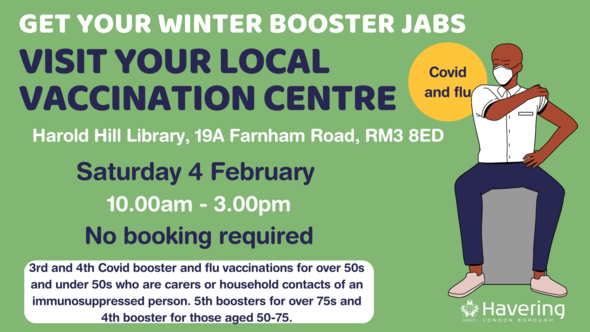 Booster drop in vaccination centre Sat 4 Feb