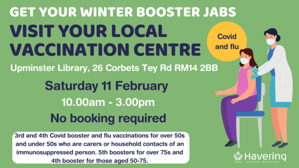 Booster drop in vaccination centre Sat 11 Feb 23