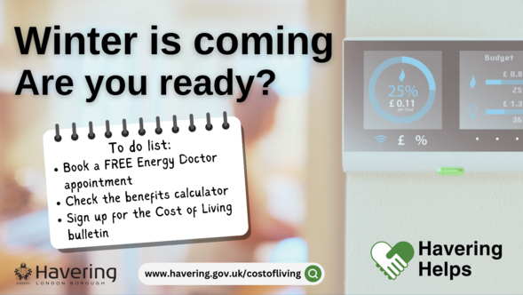 Havering Helps Winter is Coming - Cost of Living checklist with smart meter