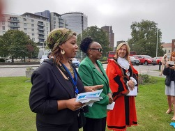 Speakers at the Black History Month flag raising at Town Hall 2023 
