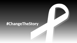 Change the story  - white ribbon black and white graphic