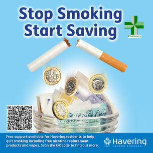 Stop smoking start saving ad with QR code