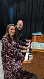 Cllr Ray Morgon with volunteer pianist Jane May