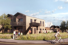 CGI impressions of temporary modular homes at Waterloo and Queen Street