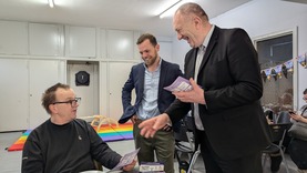 Cllr Morgon chatting with residents about SuperFi at Royals, Rainham