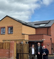 Cllrs Morgon, McGeary and Charles Ryan Supported Housing Manager outside Laws Park House