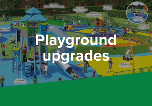 Rowan Road Recreation Playground plan with text that reads: Playground Upgrades