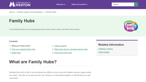 Family Hub webpage