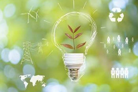 lightbulb with climate related symbols around it 