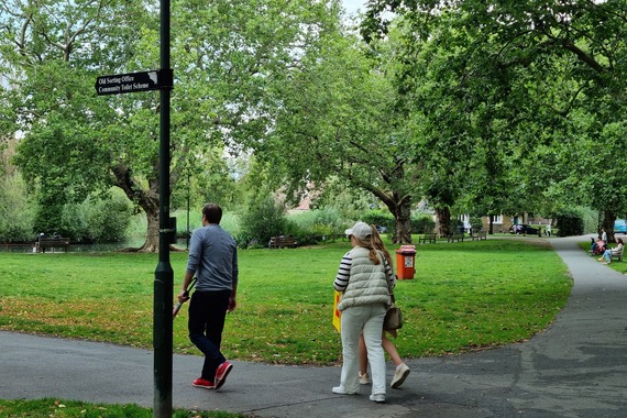 People walking on path on Barnes Green