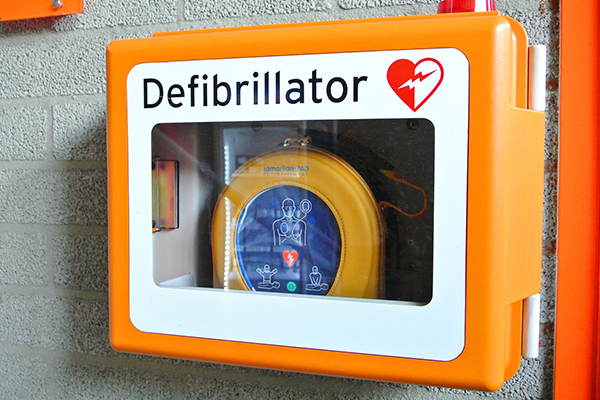defibrillator on a wall