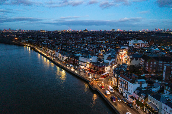 Aerial shot of Barnes at night