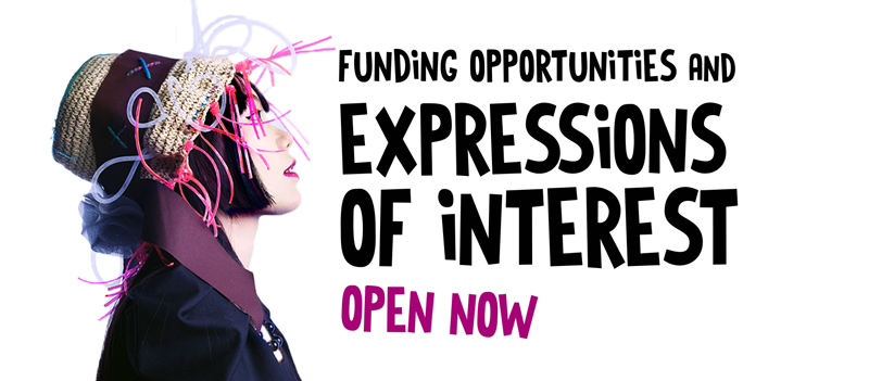 Poster: women wearing brightly coloured hat on left hand side. Text: 'Funding opportunities and expression of interest open now
