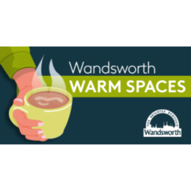 Warm Spaces logo - person holding a hot drink