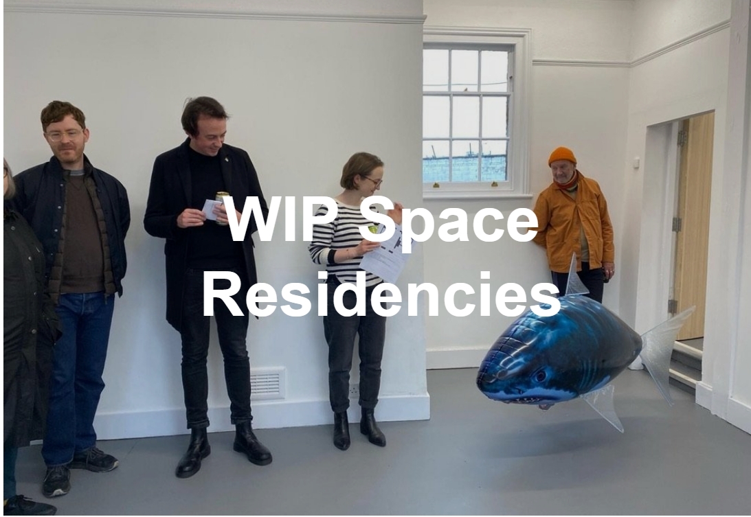 Image Text Reading WIP Space Residencies Overlaying Image Of a Gallery