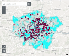 A map of London showing the location of the 'Cool Spaces' available