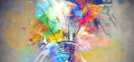 Painting of a lightbulb, abstract and colourful