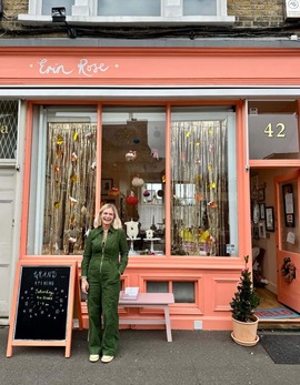 Erin Rose in front of new shop