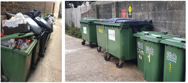 rubbish bins in communal areas