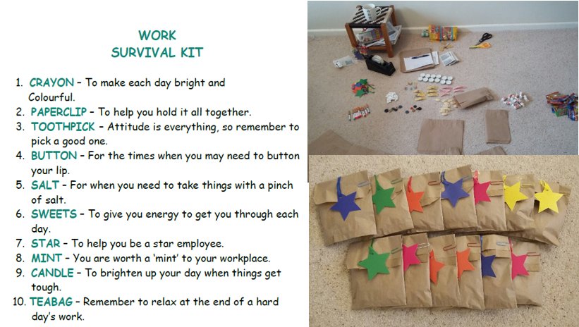 List of items in the kit along with photos of content included