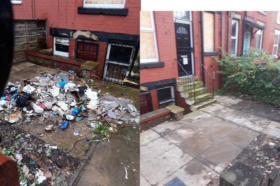 Waste in garden, before and after