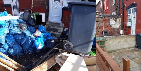 Waste in garden, before/after