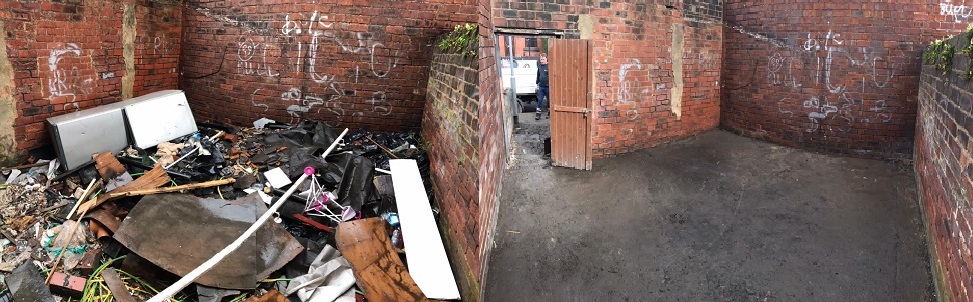 Bin yards cleared of illegal deposits of waste; before and after