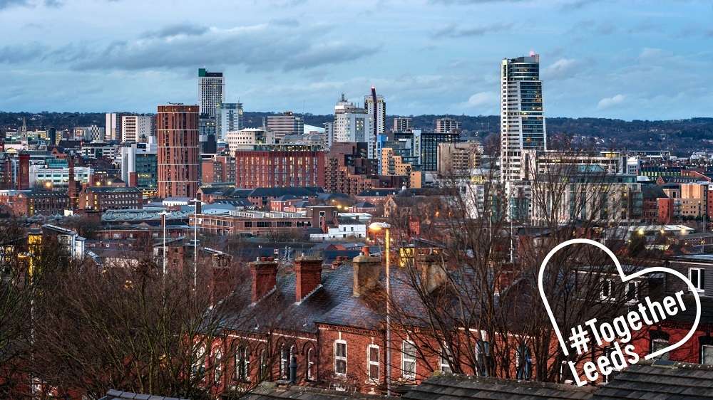 Leeds skyline with text that reads Together Leeds