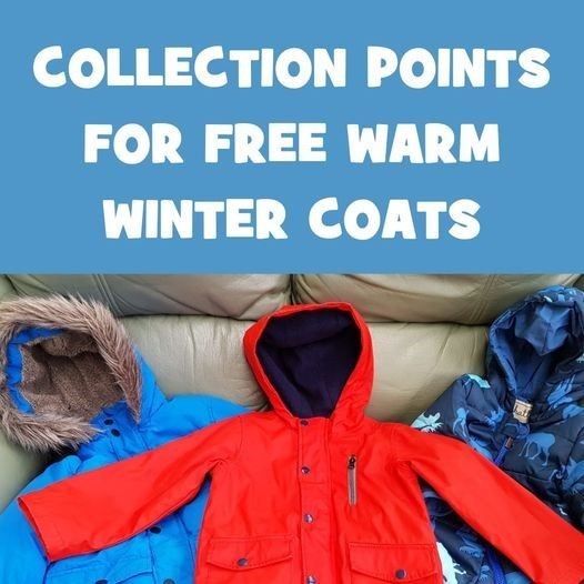 Images of coats and the text  find your local collection point for free coats