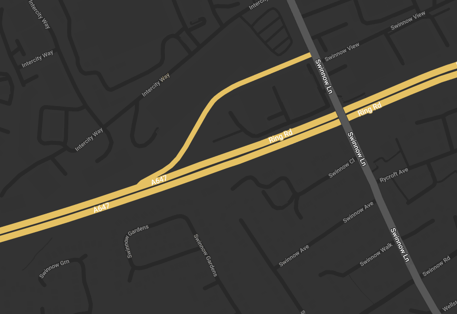 Road map featuring Stanningley Bypass