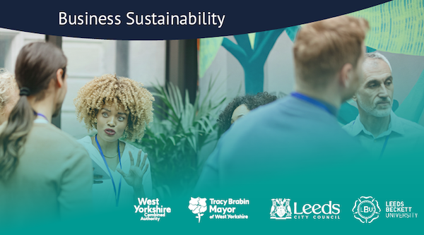 Composite image promoting Business Sustainability events in Leeds