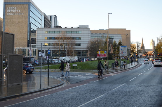 Cycle user on Woodhouse Lane