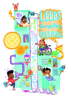 A hand drawn graphic advertising Leeds' new Storytelling Festival