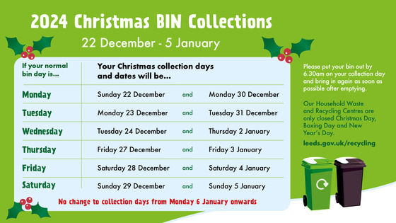 Christmas bin collections calendar 2024-25