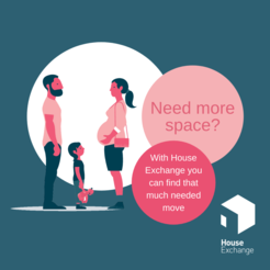 House Exchange poster - "Need more space?" "With House Exchange you can find that much needed move"