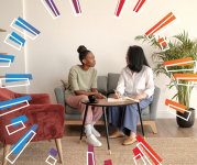 Two people sat talking