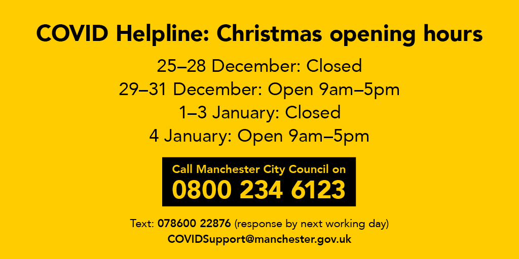 COVID helpline: Christmas opening hours