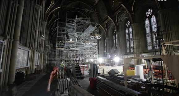 Scaffolding being erected inside Manchester Town Hall