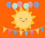 Cartoon of sun and balloons