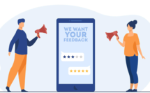 Illustration with text reading we want your feedback