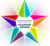 An image of a colourful star on a white background promoting the GM Health and Social Care awards
