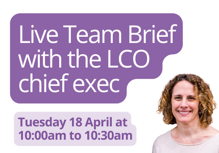 LCO live team brief in text on a white background with a picture of Katy Calvin-Thomas