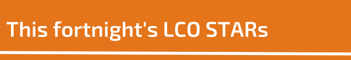 LCO Stars in white text on a decorative orange background